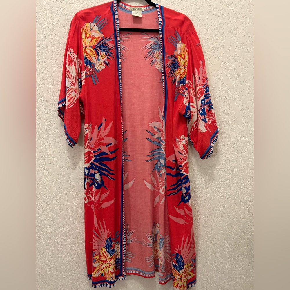 Boho Flying Tomato Open Front Kimono, Oversized S/M, Tropical Print, 100% Rayon
